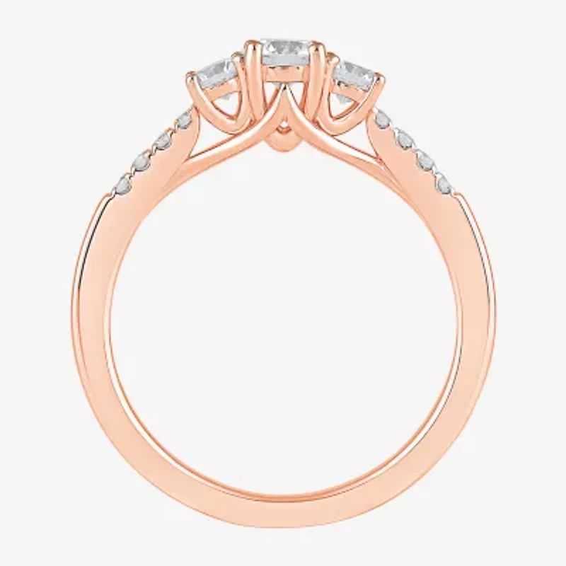 Love Lives Forever (H-I / Si2) Womens 1 CT. T.W. Lab Grown White Diamond 10K Gold Round Side Stone 3-Stone Engagement Ring