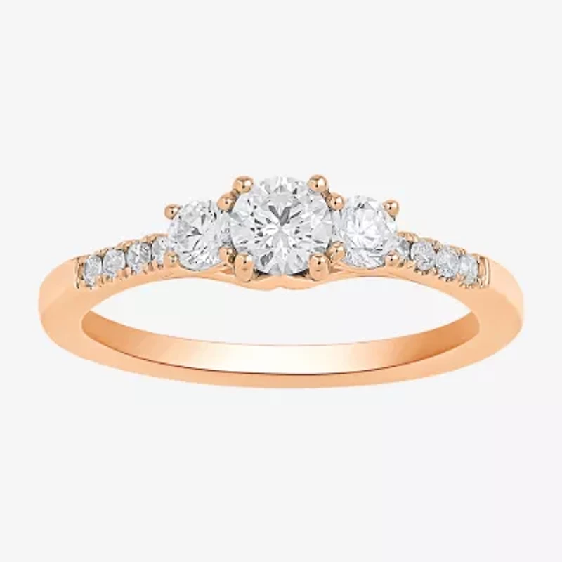 Love Lives Forever (H-I / Si2) Womens 1 CT. T.W. Lab Grown White Diamond 10K White Gold Round Side Stone 3-Stone Engagement Ring
