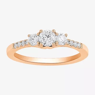 Love Lives Forever (H-I / Si2) Womens 1 CT. T.W. Lab Grown White Diamond 10K White Gold Round Side Stone 3-Stone Engagement Ring