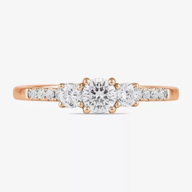 Love Lives Forever (H-I / Si2) Womens 1 CT. T.W. Lab Grown White Diamond 10K White Gold Round Side Stone 3-Stone Engagement Ring