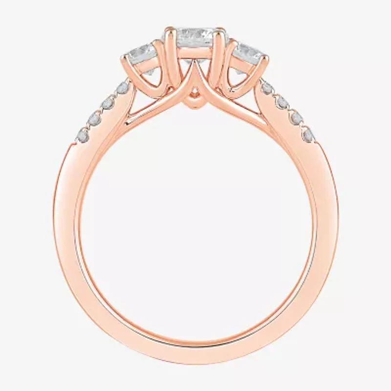 Love Lives Forever (H-I / Si2) Womens 1 1/2 CT. T.W. Lab Grown White Diamond 10K Gold Round Side Stone 3-Stone Engagement Ring