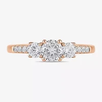Love Lives Forever (H-I / Si2) Womens 1 1/2 CT. T.W. Lab Grown White Diamond 10K Gold Round Side Stone 3-Stone Engagement Ring