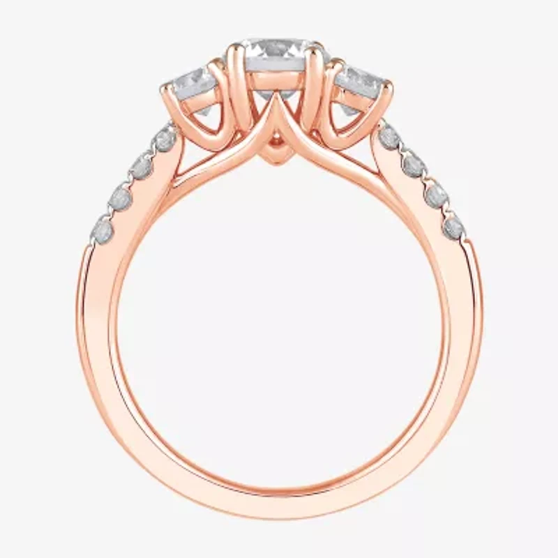 Love Lives Forever (H-I / Si2) Womens 2 CT. T.W. Lab Grown White Diamond 10K Gold Round Side Stone 3-Stone Engagement Ring