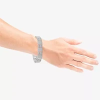 Mens 10K White Gold Semisolid 8 1/2 Inch Link Bracelet