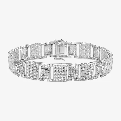 Mens 10K White Gold Semisolid 8 1/2 Inch Link Bracelet