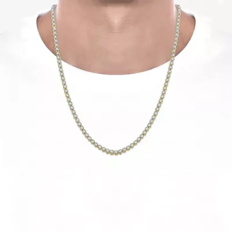 Mens White Diamond 10K Gold 24 Inch Tennis Necklace