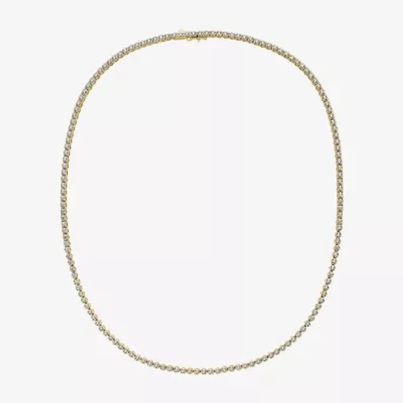 Mens White Diamond 10K Gold 24 Inch Tennis Necklace