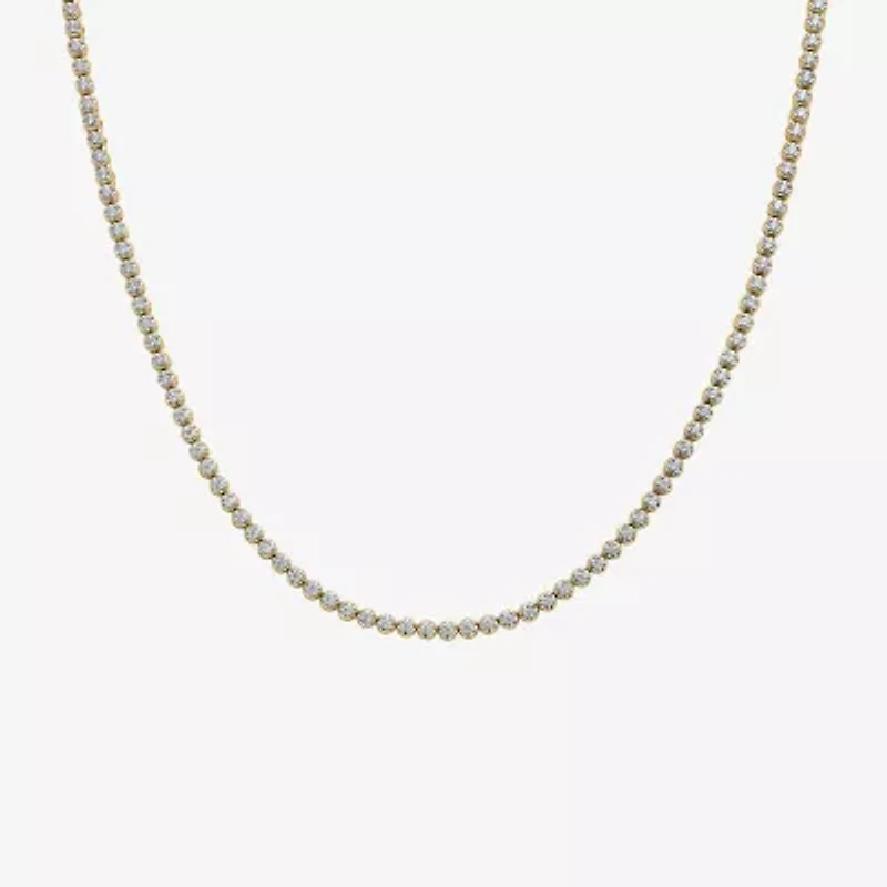 Mens White Diamond 10K Gold 24 Inch Tennis Necklace