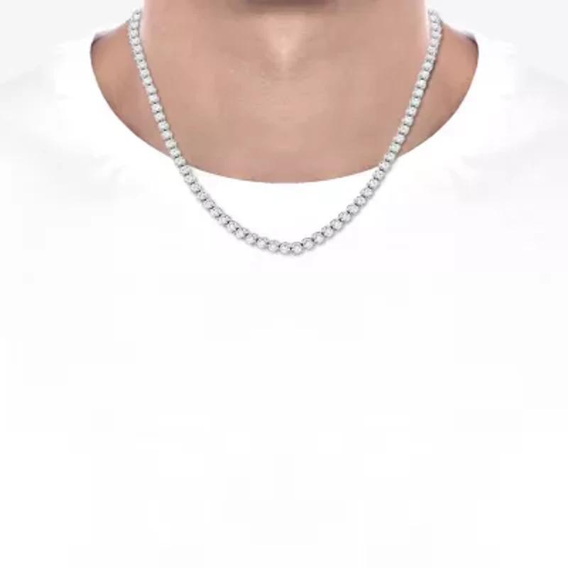 Mens White Diamond 10K White Gold 20 Inch Tennis Necklace