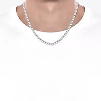 Mens White Diamond 10K White Gold 20 Inch Tennis Necklace
