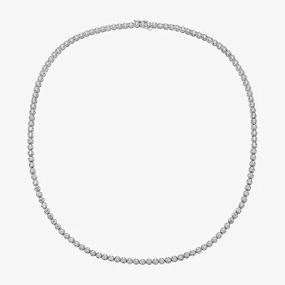 Mens White Diamond 10K White Gold 20 Inch Tennis Necklace