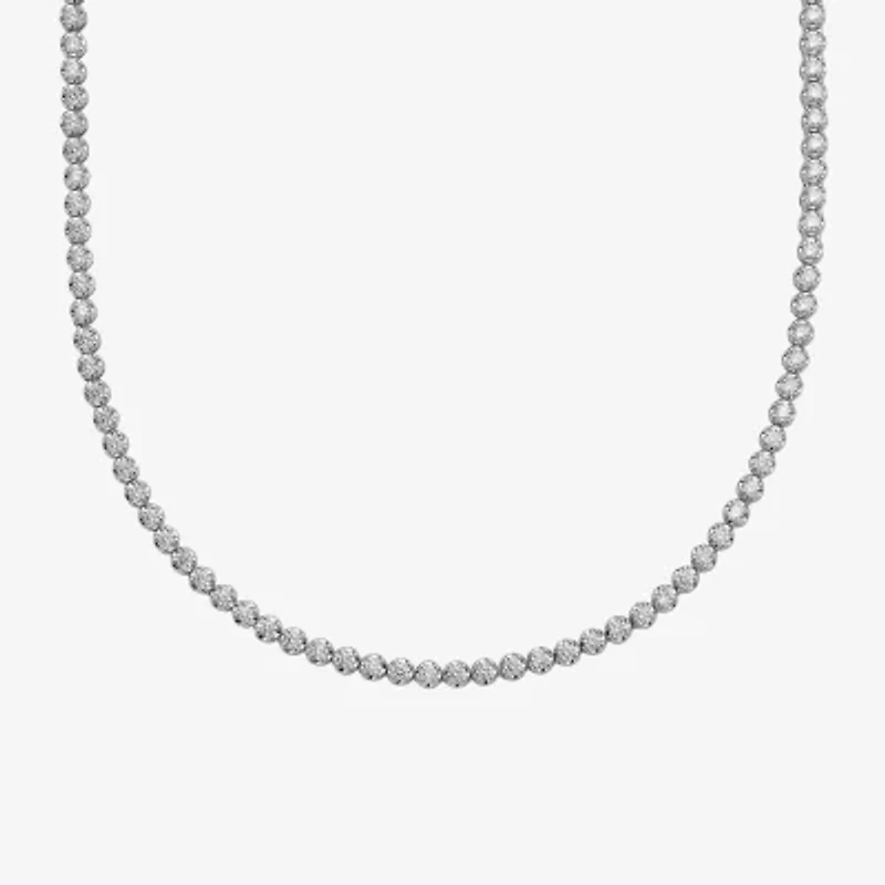 Mens White Diamond 10K White Gold 20 Inch Tennis Necklace