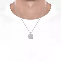 Mens 2 CT. T.W. Natural White Diamond 14K White Gold Cushion 22 Inch Pendant Necklace