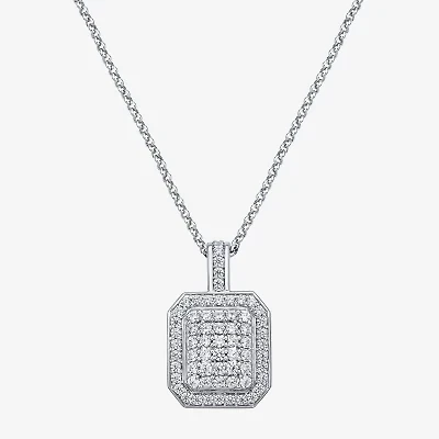 Mens 2 CT. T.W. Natural White Diamond 14K White Gold Cushion 22 Inch Pendant Necklace