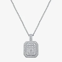 Mens 2 CT. T.W. Natural White Diamond 14K White Gold Cushion 22 Inch Pendant Necklace