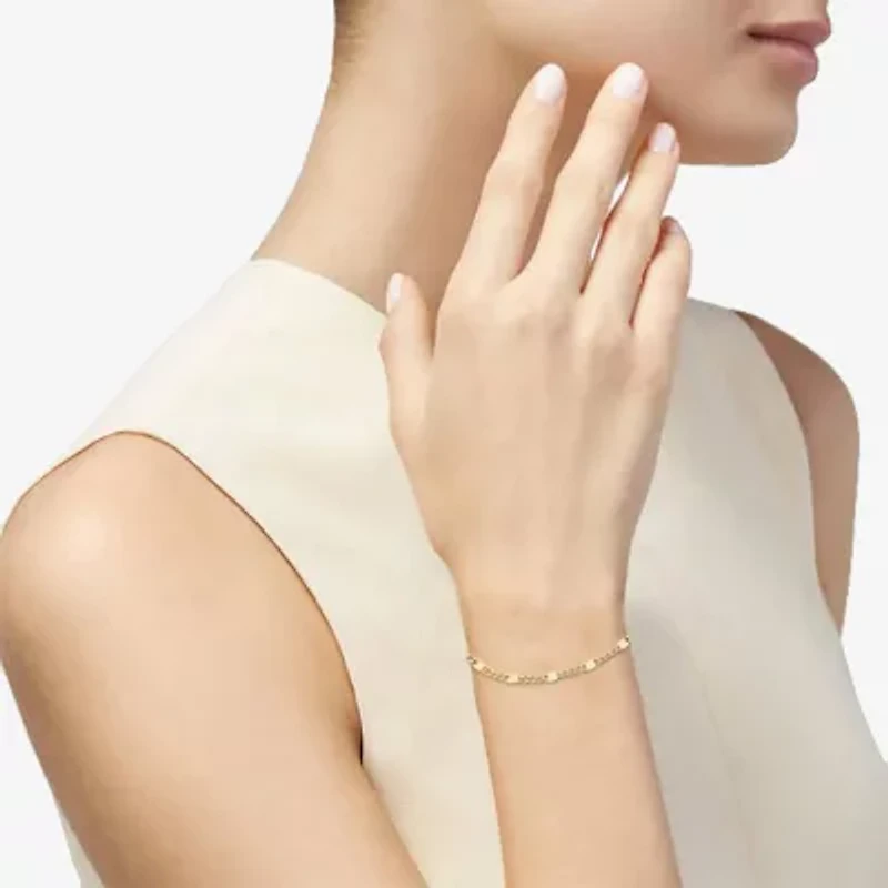Womens 14K Gold 7.5 Inch Semisolid Figaro Chain Bracelet