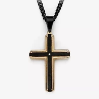 Mens Diamond Accent Natural Diamond Stainless Steel Cross 24 Inch Pendant Necklace