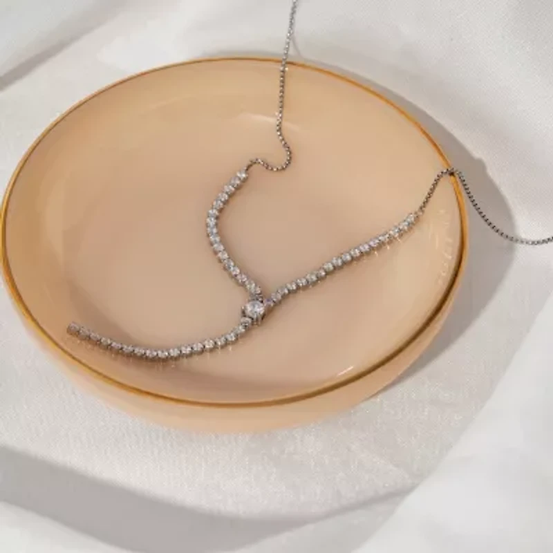 Diamonart Womens White Cubic Zirconia Sterling Silver 17 Inch Y Necklace