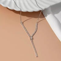 Diamonart Womens White Cubic Zirconia Sterling Silver 17 Inch Y Necklace