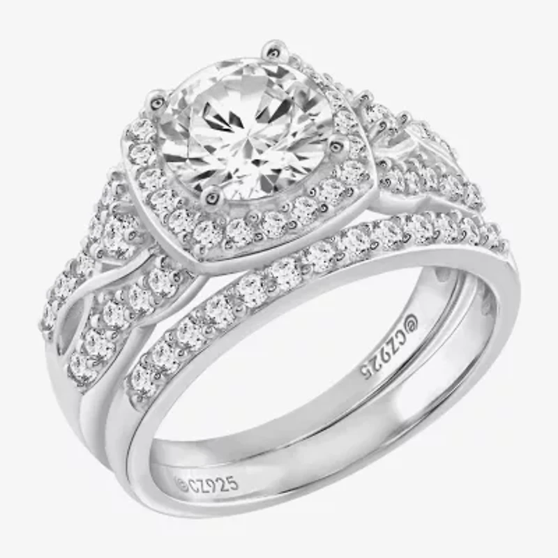 Diamonart Womens Cubic Zirconia Sterling Silver Bridal Set