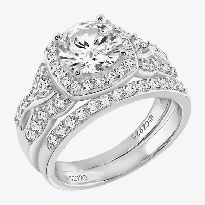 Diamonart Womens Cubic Zirconia Sterling Silver Bridal Set