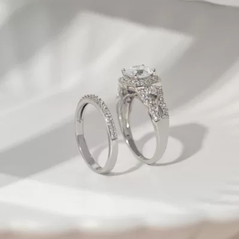 Diamonart Womens Cubic Zirconia Sterling Silver Bridal Set