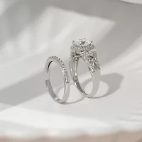 Diamonart Womens Cubic Zirconia Sterling Silver Bridal Set