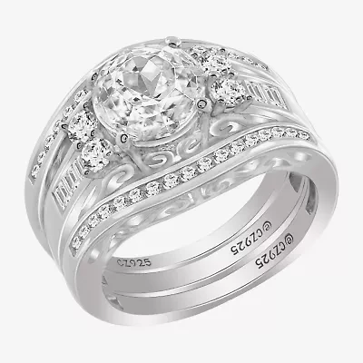 Diamonart Womens Cubic Zirconia Sterling Silver Bridal Set