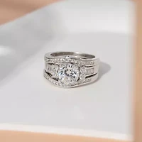 Diamonart Womens Cubic Zirconia Sterling Silver Bridal Set