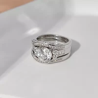 Diamonart Womens Cubic Zirconia Sterling Silver Bridal Set