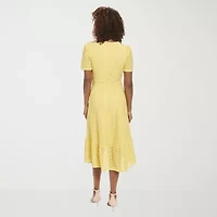 London Style Womens Short Sleeve Midi Fit + Flare Dress