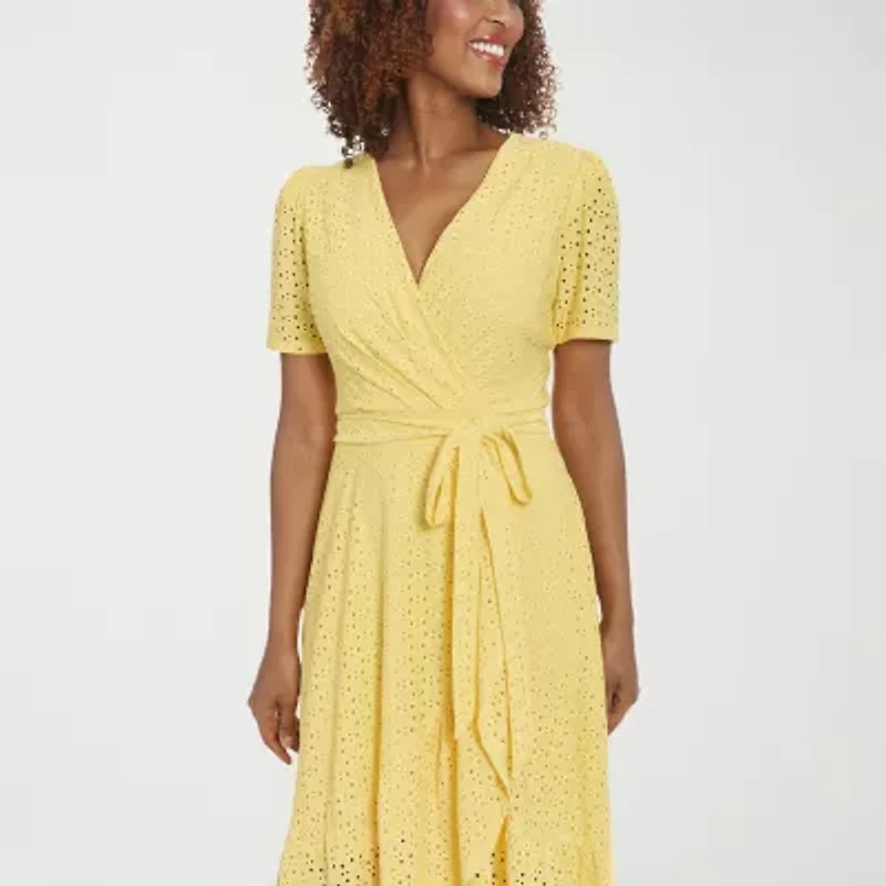 London Style Womens Short Sleeve Midi Fit + Flare Dress