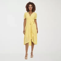 London Style Womens Short Sleeve Midi Fit + Flare Dress