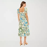 Clover And Sloane Womens Short Sleeve Floral Midi Fit + Flare Dress