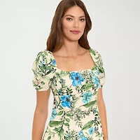 Clover And Sloane Womens Short Sleeve Floral Midi Fit + Flare Dress