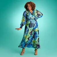 Clover And Sloane Womens Plus Long Sleeve Floral Maxi Dress