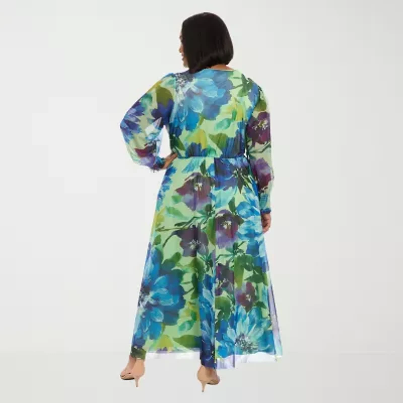 Clover And Sloane Womens Plus Long Sleeve Floral Maxi Dress