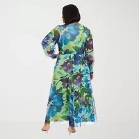 Clover And Sloane Womens Plus Long Sleeve Floral Maxi Dress
