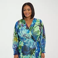 Clover And Sloane Womens Plus Long Sleeve Floral Maxi Dress