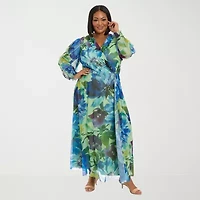 Clover And Sloane Womens Plus Long Sleeve Floral Maxi Dress