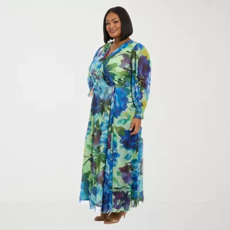 Clover And Sloane Womens Plus Long Sleeve Floral Maxi Dress