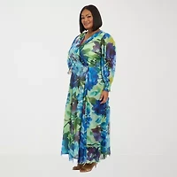Clover And Sloane Womens Plus Long Sleeve Floral Maxi Dress