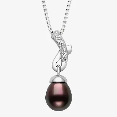 Limited Quantities! Womens Dyed Black Cultured Freshwater Pearl Sterling Silver 18 Inch Pendant Necklace