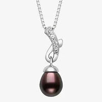 Limited Quantities! Womens Dyed Black Cultured Freshwater Pearl Sterling Silver 18 Inch Pendant Necklace