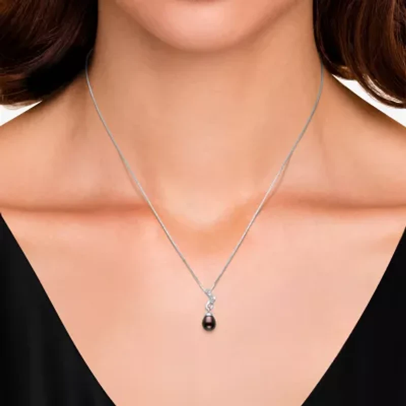 Limited Quantities! Womens Dyed Black Cultured Freshwater Pearl Sterling Silver 18 Inch Pendant Necklace