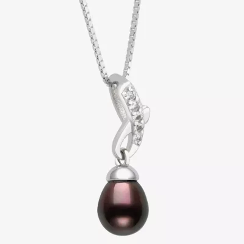 Limited Quantities! Womens Dyed Black Cultured Freshwater Pearl Sterling Silver 18 Inch Pendant Necklace