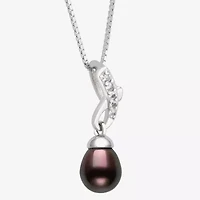 Limited Quantities! Womens Dyed Black Cultured Freshwater Pearl Sterling Silver 18 Inch Pendant Necklace