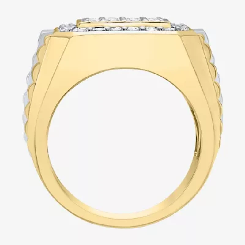 F, Si2 Mens 2 CT. T.W. Lab Grown White Diamond 14K Gold Over Silver Cocktail Ring