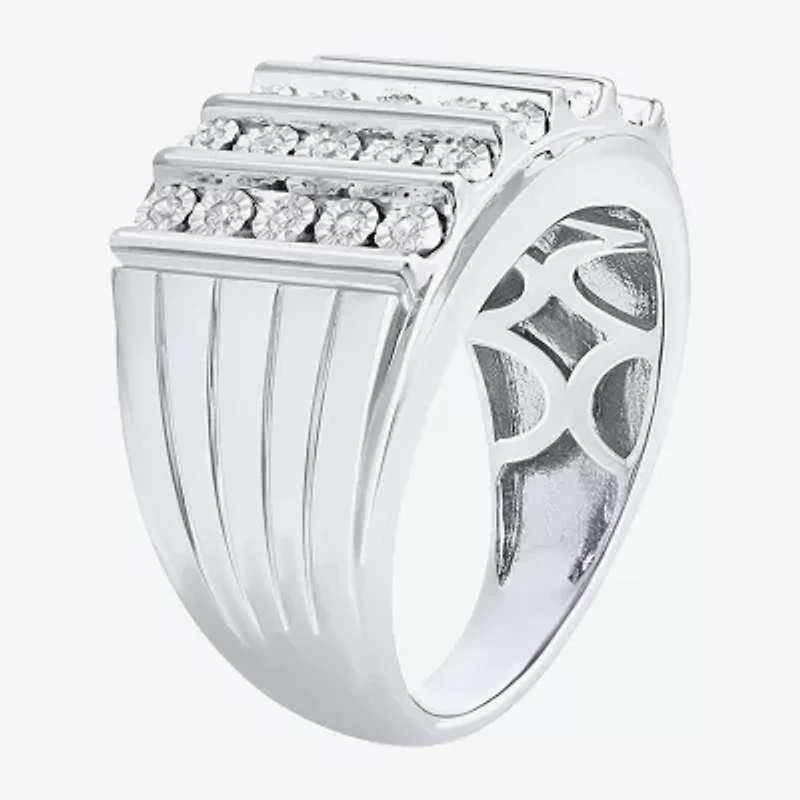 Ij, I2-I3 Mens 1/4 CT. T.W. Natural White Diamond Sterling Silver Cocktail Ring