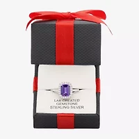 Yes, Please! Womens Lab Created Purple Amethyst Sterling Silver Halo Side Stone Cocktail Ring